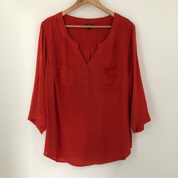 Torrid 2X Harper Challis Pullover Blouse teacher school spirit Henley 3/4 0978 - Picture 3 of 10